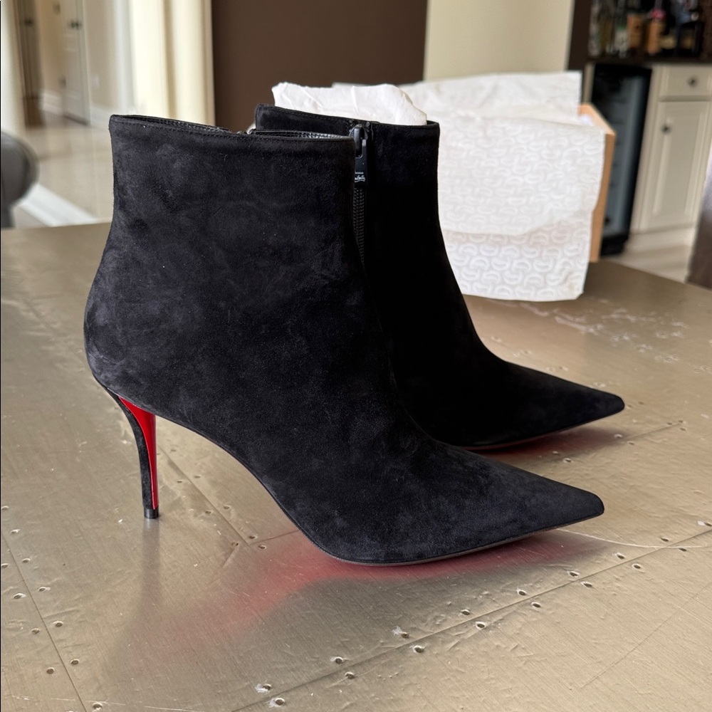 Christian Louboutin so apostropha black suede boot booty 80mm stiletto sz 37.5 - Picture 2 of 10